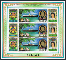 Belize 782-784a Sheet, MNH. Mi 825-828 Klb. QE II Visit, 1985. Yacht BRITANNIA. - Belice (1973-...)