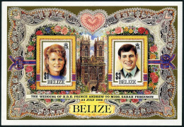 Belize 834,MNH.Michel 907-908 Bl.84.Prince Andrew,Miss Sarah Ferguson,1986.Roses - Belice (1973-...)
