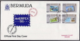 Bermuda 504-507 FDC. Michel 493-496. AMERIPEX-1986: Ships, Map, Plane. - Bermuda