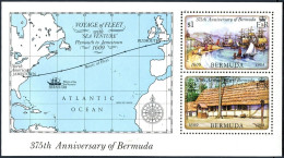 Bermuda 452a, MNH. Mi Bl.4. Bermuda Settlement-350, 1984. Sailing Ships, Map. - Bermudes