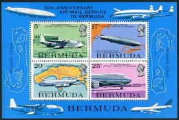 Bermuda 321a Sheet, MNH. Mi Bl.2. Air Mail Service-50, 1975.Planes, Navy Airship - Bermudas