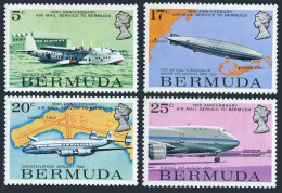 Bermuda 318-321,321a,MNH.Mi 207-310,Bl.2.Airmail Service-50,1975.Zeppelin,Planes - Bermuda