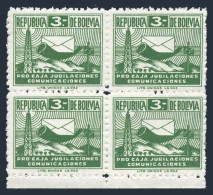 Bolivia RA14 Block/4,MNH.Michel Zw 14. Tax Stamps 1952.Communication Symbols. - Bolivia