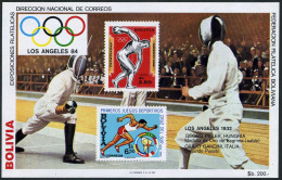 Bolivia C301 Note 2 Sheet.Mi Bl.135,MNH. Olympics Los Angeles-1984.Fencing. - Bolivie