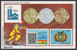Bolivia C320/651 Note, MNH. Mi Bl.102. Olympics Lake Placid-1980. Coat Of Arms. - Bolivië