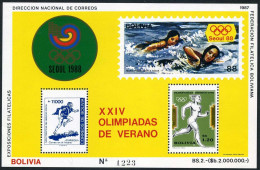 Bolivia 712b/C299b Michel Bl.166,MNH. Olympics Seoul-1988:Running,swimming. - Bolivia