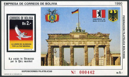 Bolivia 812a Sheet,MNH. Michel Bl.191-II. German Reunification,Berlin-1990.Dove. - Bolivia