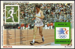 Bolivia C301 Note 3 Sheet. Mi Bl.143, MNH. Olympics Los Angeles-1984. Running. - Bolivië