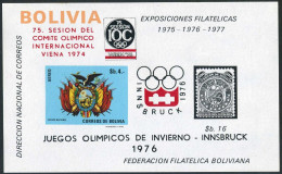 Bolivia C320a Sheet.MNH.Michel Bl.47. Olympics Innsbruck-1976.Arms-eagle. - Bolivia