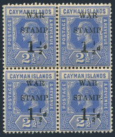 Cayman MR 2-MR2a Block/4,MNH.Michel 46-46-I. War Tax Stamps 1917. - Cayman (Isole)
