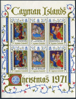 Cayman 296a Sheet, MNH. Michel Bl.1. Christmas 1971. Paintings 14-15 Cent. - Cayman (Isole)