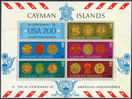 Cayman 376a Sheet, MNH. Michel Bl.10. USA-200, 1976. Seals, Liberty Bell, Turtle - Iles Caïmans