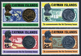 Cayman 306-309,309a, MNH. Mi 305-308,Bl.3. First Coinage, Bank Notes,1973. Ship. - Cayman Islands