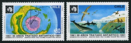 Chile 974-975, MNH. Mi 1466-1467. Antarctic Treaty-30, 1991. Map, Birds, Whale. - Cile