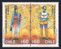 Chile 882-883a,MNH. Discovery Of America-500,1992.Maps,Incan,Spanish Infantryman - Chile