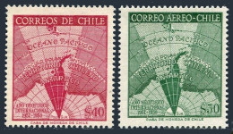 Chile 305, C214, MNH. Michel 545-546. IGY 1957-1958. Map Of Antarctica. - Chili