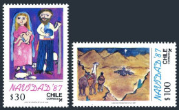 Chile 763-764, MNH. Michel 1209-1210. Christmas 1987. Children's Drawings. - Cile