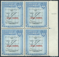 Colombia C289 Block/4,MNH.Michel 806. Map Overprinted EXTRA RAPIDO,1957. - Colombie