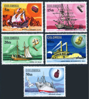 Colombia 755-759, MNH. Mi 1073-1072. History Of Maritime Mail, 1966. Ship, Bird. - Kolumbien