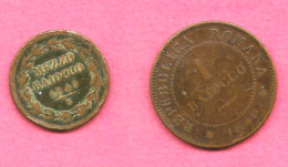 Seconda Repubblica Romana, 1/2 Baiocco E 1 Baiocco, Anno 1849, Conservazione BB - Vaticaanstad