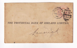 Postal Stationery 1895 Queen Victoria London Limerick The Provincial Bank Of Irland Limited Westminster Bank - Postwaardestukken