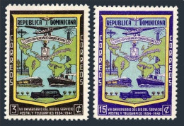 Dominican Rep 381-382,hinged.Michel 410-411. Day Of Post & Telegraph,1942.Map. - Dominica (1978-...)