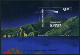 Dominica 988, MNH. Mi 1002 Bl.115. Halley's Comet, 1986. Comet Logo In Silver. - Dominica (1978-...)