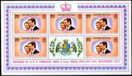 Dominica 372-373 Sheets,MNH.Michel 372-373. Wedding 1973.Princess Anne,Phillips. - Dominique (1978-...)