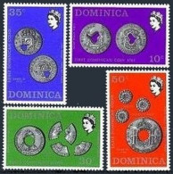 Dominica 333-336, 336a, MNH. Michel 333-336, Bl.12. Christmas 1971, Early Coins. - Dominique (1978-...)