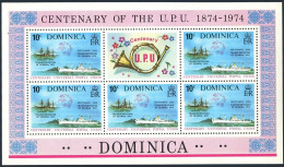 Dominica 418-419 Sheets,MNH.Michel 417-418. UPU-100,1974.Seamail-ships,Plane. - Dominique (1978-...)