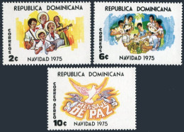 Dominican Rep 755-756, C236, MNH. Mi 1112-1114. Christmas 1975. Carolers, Dove. - Dominican Republic