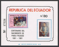 Ecuador 1017A Sheet, MNH. Michel Bl.105. Pablo Picasso, 1981. - Ecuador