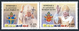 Ecuador 1752 Ab Pair, MNH. Pope John Paul II & Pope Benedict XVI, 2005. - Ecuador