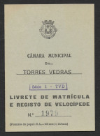 Portugal Torres Vedras Permis De Immatriculation Vélo Durand 1967 Bike Registration License - Otros & Sin Clasificación