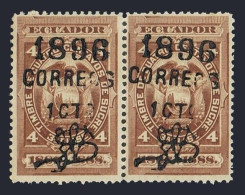 Ecuador 70 1887-1888 1c On 4c Brown,pair-error,MNH. Mi 63. Black Surcharge,1896 - Equateur