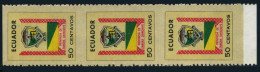 Ecuador 832 Strip/3 Imperf Between, MNH. Mi 1495. Arms Of Zamora Chinchipe, 1971 - Ecuador