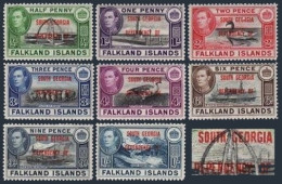 Falkland 3L1-3L8 SOUTH GEORGIA, Hinged. Mi 1-8. Birds, Sheep, Monuments, 1944. - Falkland Islands