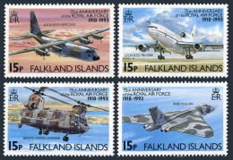 Falkland 573-576, 577, MNH. Mi 580-583, Bl.11. Royal Air Force 75th Ann. 1993. - Falklandeilanden