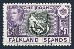 Falkland 96, Used. Michel 93. King George VI. Arms Of Colony, 1938. - Falklandeilanden