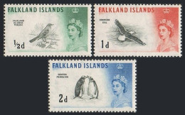Falkland 128-130, Hinged. Birds 1960. Thrush, Dominican Gull, Penguins. - Falklandeilanden