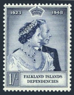 Falkland Depend 1L12,hinged.Mi 13. Silver Wedding,1948.George VI,Elizabeth. - Islas Malvinas