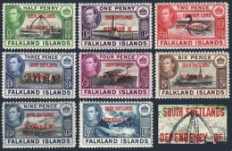 Falkland 5L1-5L8 SOUTH SHETLANDS, Hinged. Mi 1-8. Bird, Sheep, Monuments, 1944. - Falkland Islands