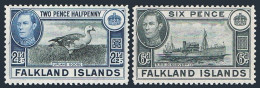 Falkland 101-102, MNH. King George VI, 1949. Upland Goose; R.R.S.Discovery II. - Falklandinseln