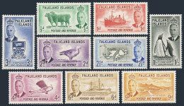 Falkland 107-115, MNH. George VI, 1952. Sheep, R.M.S.Fitzroy, Goose, Plane,Peaks - Falklandeilanden