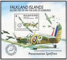 Falkland Isls 530, MNH. Michel 533 Bl.8. Battle Of Britain. Spitfires. 1991. - Falkland