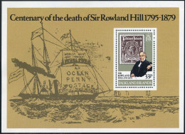 Falkland 294, MNH. Mi 291 Bl.2. Sir Rowland Hill, 1979. Stamp On Stamp, Ship. - Falkland