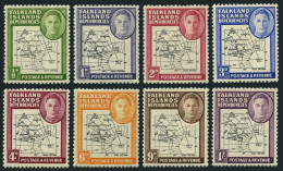 Falkland Depend 1L 1-1L8, MNH. Michel 1-3,5-9. George VI. Map Of Falkland, 1946. - Islas Malvinas