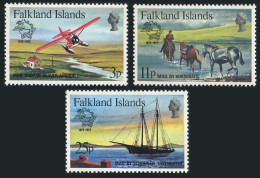 Falkland 295-297, MNH. Mi 292-294 UPU Membership Centenary, 1979. Mail Delivery. - Falkland