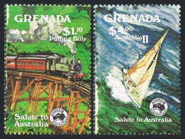 Grenada 1219-1220,MNH. Mi 13.22-1323. AUSIPEX-1984.Puffing Billy Railroad,Yacht. - Grenade (1974-...)