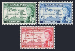 Grenada 184-186, MNH. Mi 176-178. West Indies Federation, 1958. Map: Caribbean. - Grenade (1974-...)